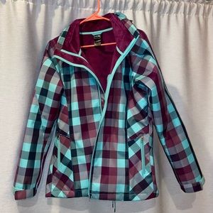 The North Face Ski/Snowboard Jacket, Teal and Purple checkered